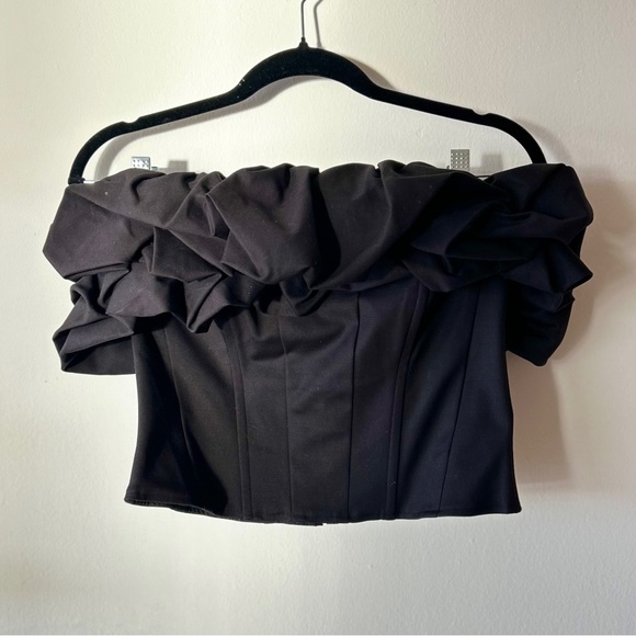 & Other Stories Ruffled Corset Top in Black Off the Shoulder Party Bustier - Picture 10 of 16